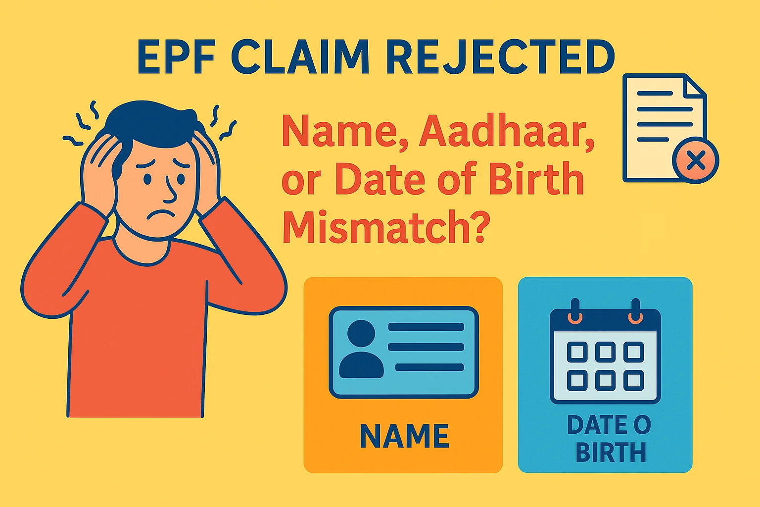 EPF Claim Rejected due to Name, Aadhar or Date of birth mismatch
