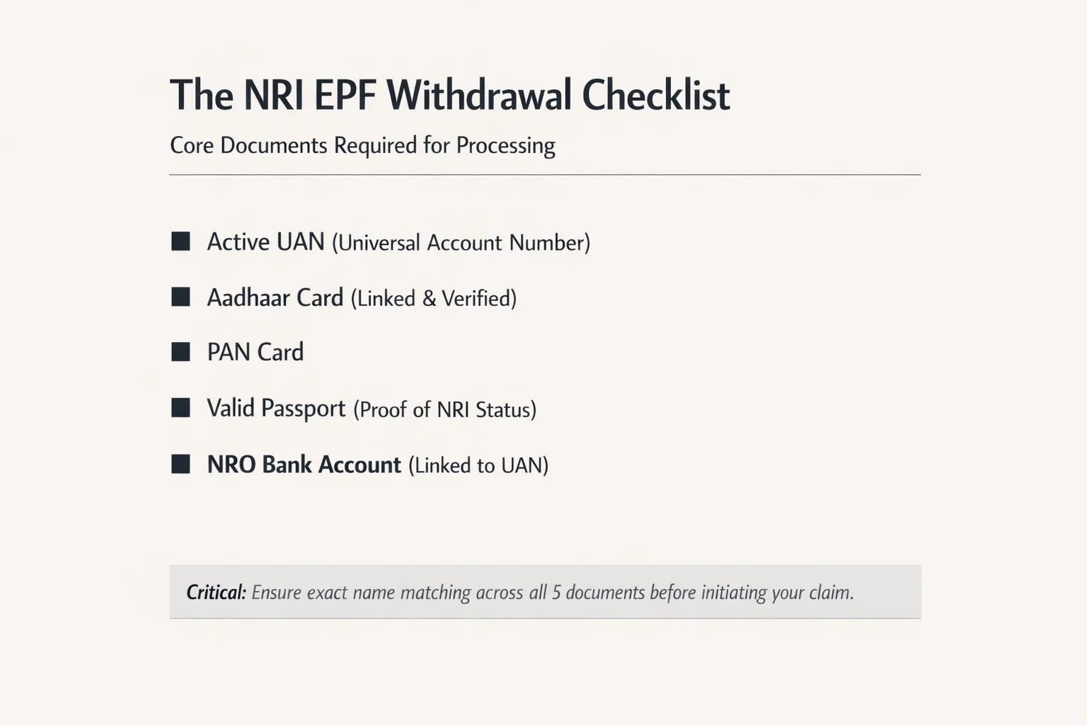 Documents Required for NRI EPF Withdrawal