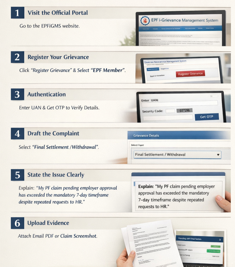 Steps on how to escalate a PF Claim with EPFO