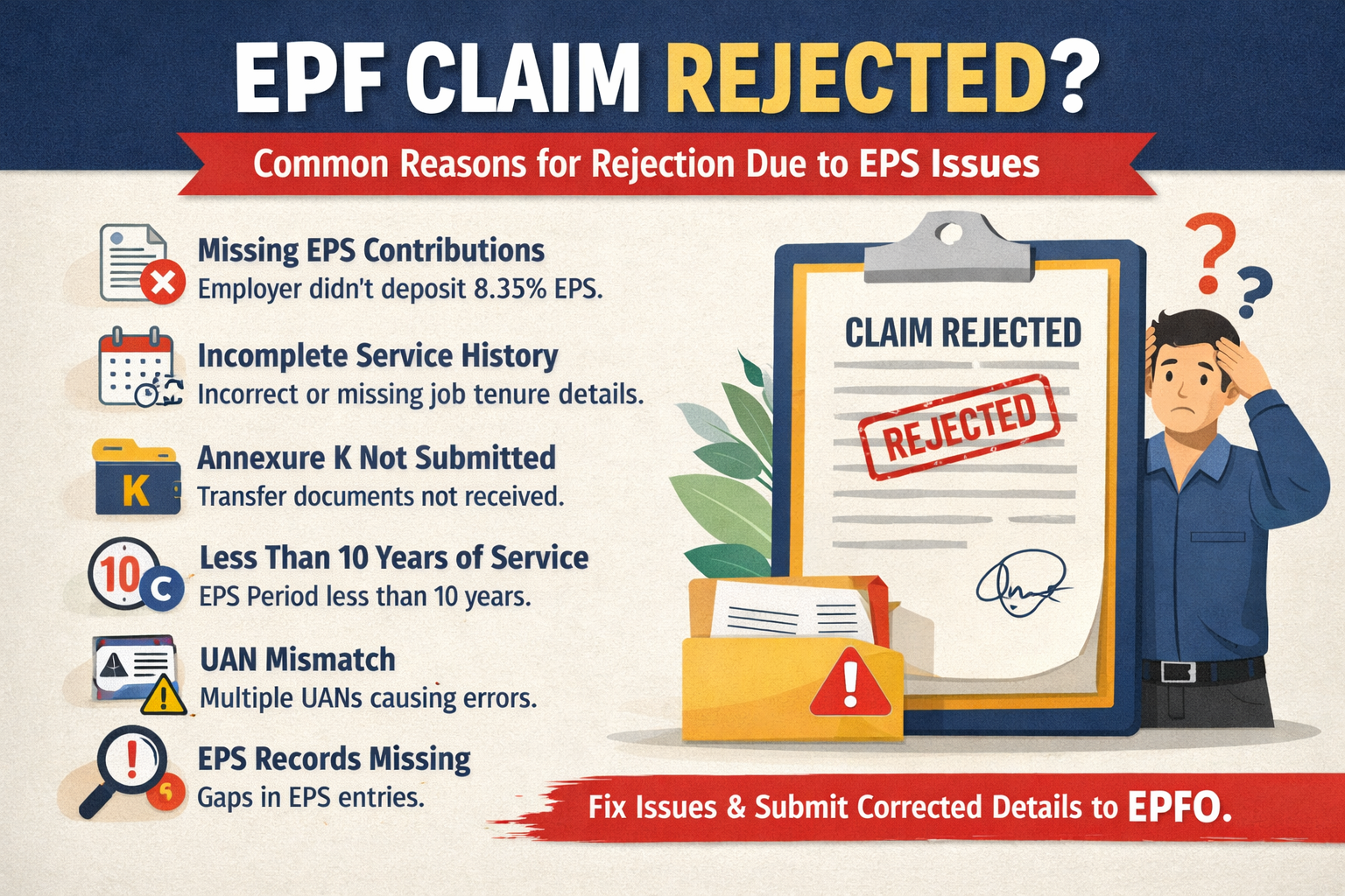 EPF Claim Rejected Because of EPS? Top Reasons and Proven Fixes (India 2026 Guide)