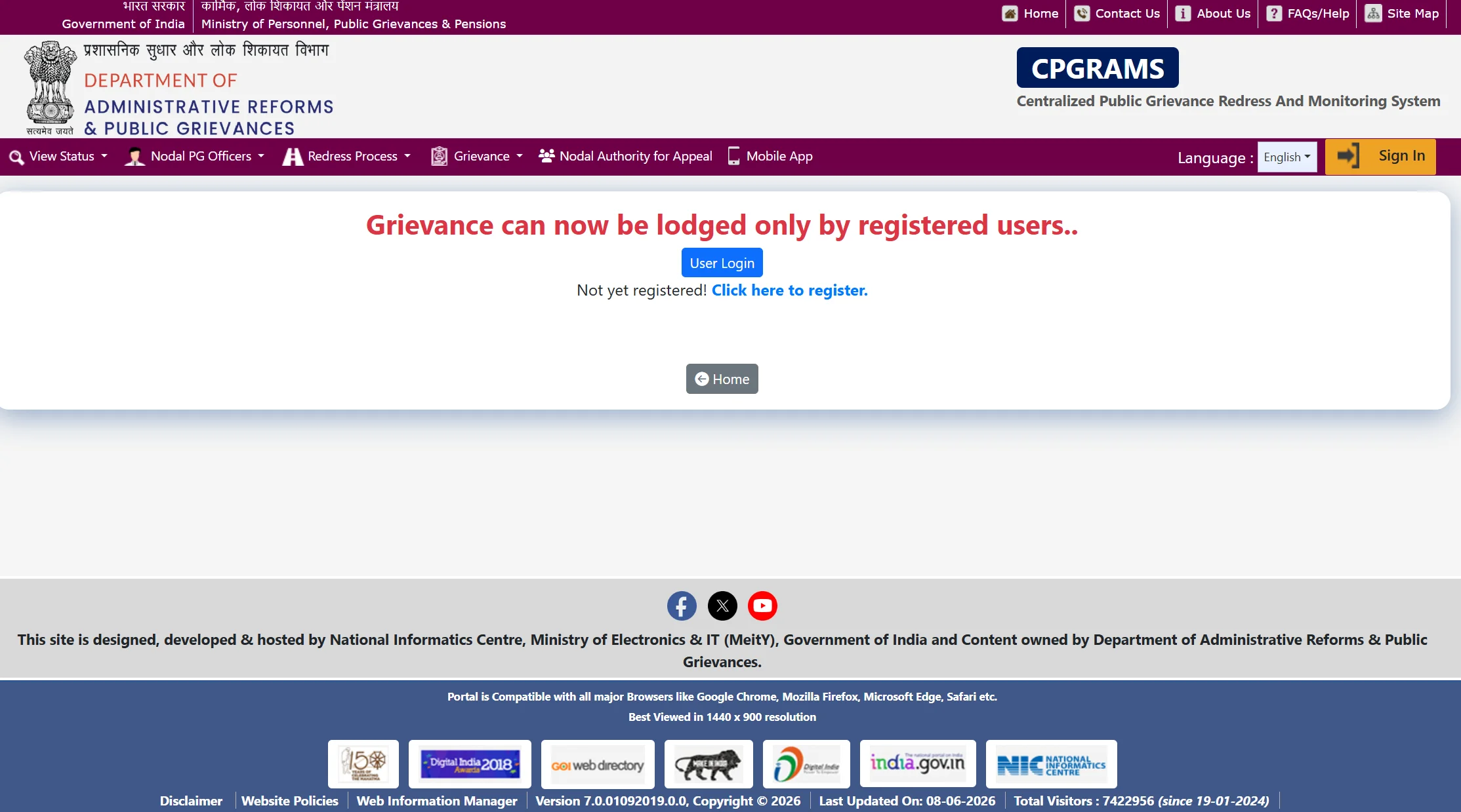 Escalate UAN Grievance Through CPGRAMS