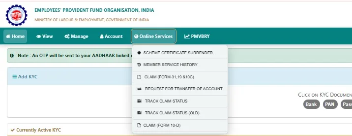 Online services menu updated